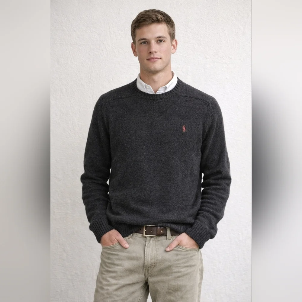 Men's Vintage Polo Ralph Lauren‎ Knit Preppy Heritage Crewneck Sweater, Large